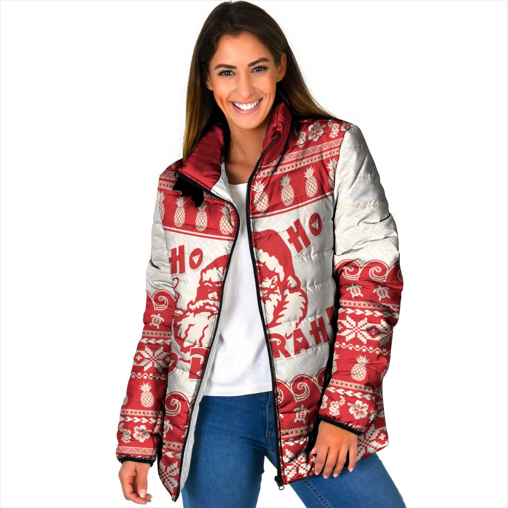 Red Mele Kalikimaka Hawaii Padded Jacket Funny Ho Ho Ho Santa Shaka - Polynesian Pride