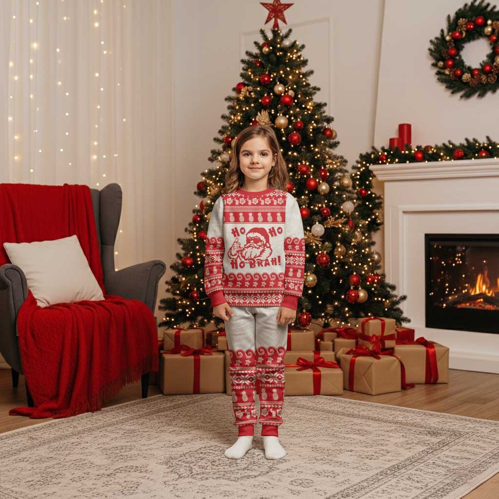 Red Mele Kalikimaka Hawaii Christmas Pajama Set Funny Ho Ho Ho Santa Shaka - Polynesian Pride