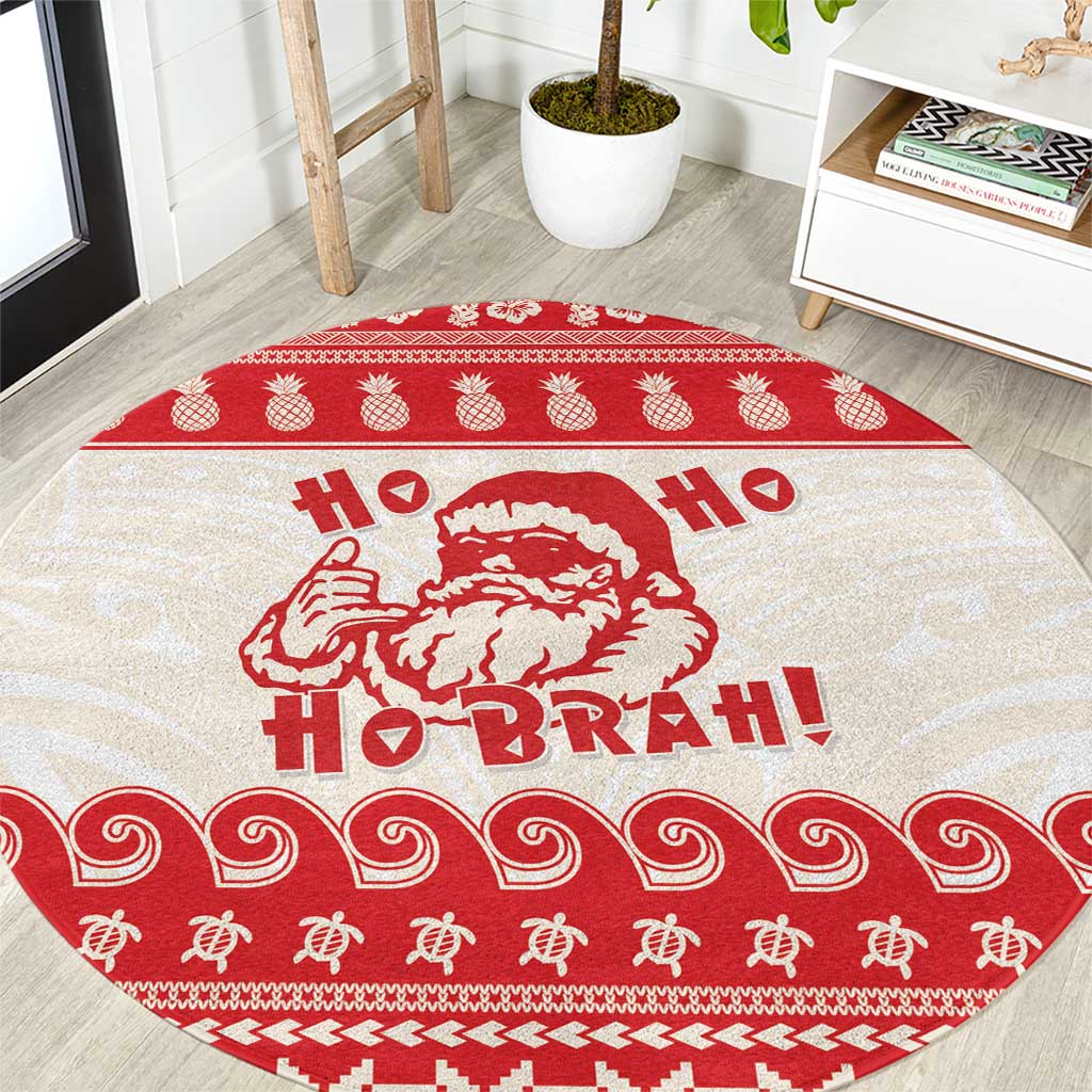 Red Mele Kalikimaka Hawaii Round Carpet Funny Ho Ho Ho Santa Shaka - Polynesian Pride