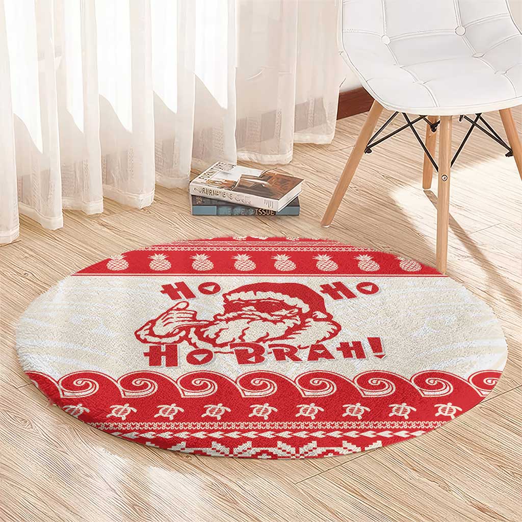 Red Mele Kalikimaka Hawaii Round Carpet Funny Ho Ho Ho Santa Shaka - Polynesian Pride