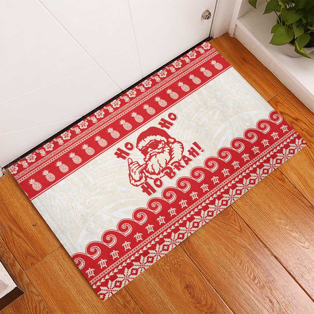 Red Mele Kalikimaka Hawaii Rubber Doormat Funny Ho Ho Ho Santa Shaka - Polynesian Pride