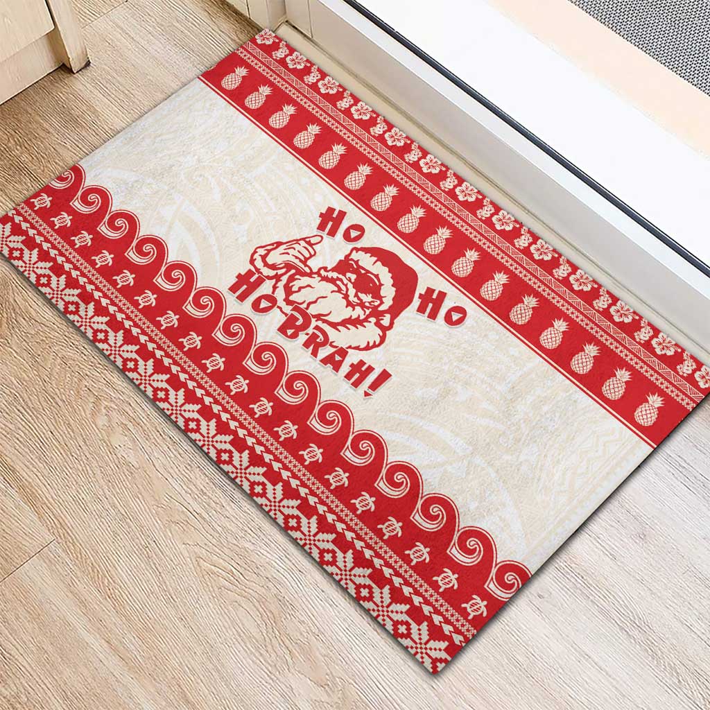 Red Mele Kalikimaka Hawaii Rubber Doormat Funny Ho Ho Ho Santa Shaka - Polynesian Pride