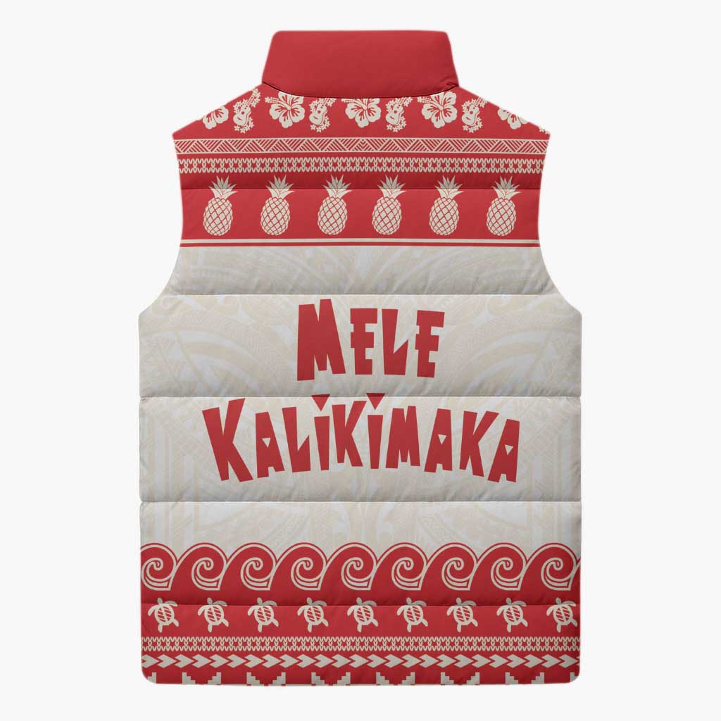 Red Mele Kalikimaka Hawaii Sleeveless Puffer Jacket Funny Ho Ho Ho Santa Shaka - Polynesian Pride