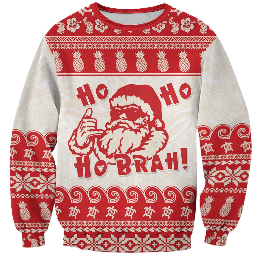 Red Mele Kalikimaka Hawaii Sweatshirt Funny Ho Ho Ho Santa Shaka - Polynesian Pride