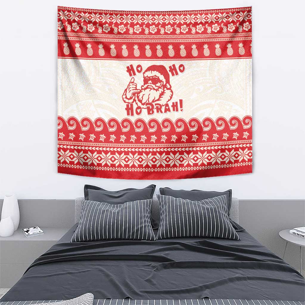 Red Mele Kalikimaka Hawaii Tapestry Funny Ho Ho Ho Santa Shaka - Polynesian Pride
