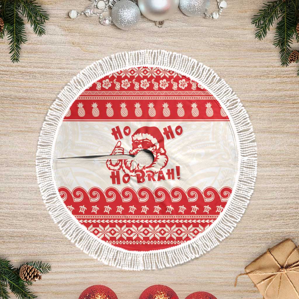 Red Mele Kalikimaka Hawaii Tree Skirt Funny Ho Ho Ho Santa Shaka - Polynesian Pride