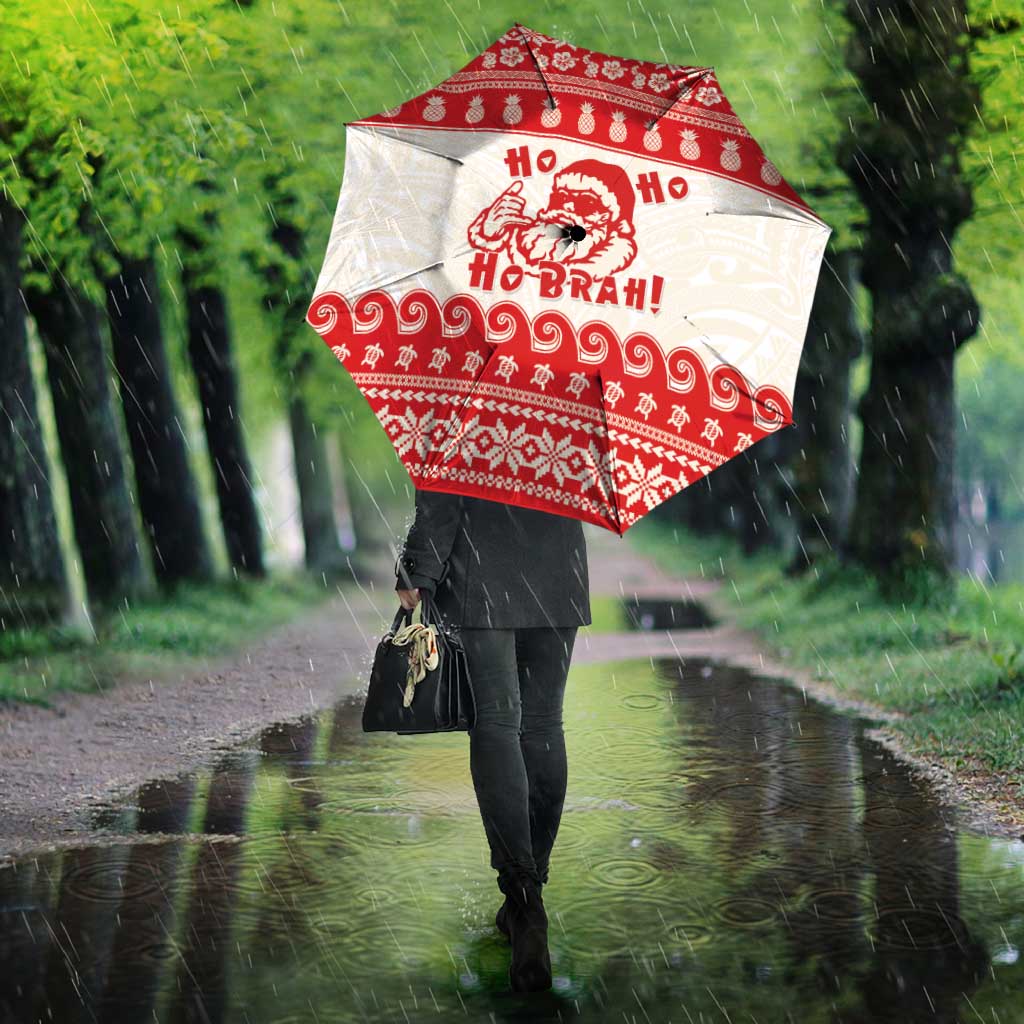 Red Mele Kalikimaka Hawaii Umbrella Funny Ho Ho Ho Santa Shaka - Polynesian Pride