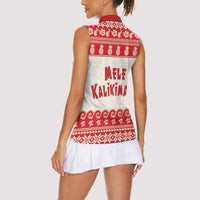 Red Mele Kalikimaka Hawaii Women Sleeveless Polo Shirt Funny Ho Ho Ho Santa Shaka - Polynesian Pride