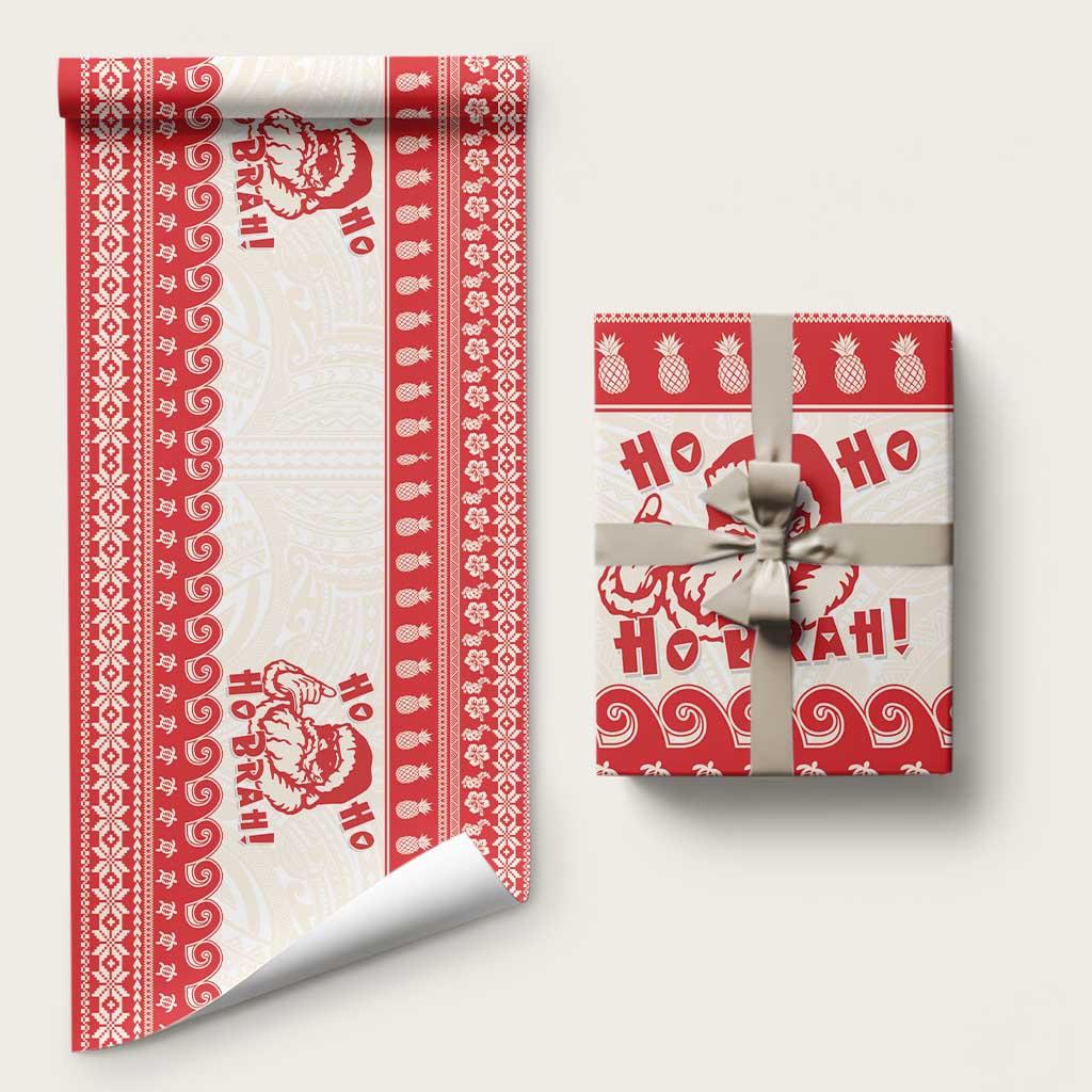 Red Mele Kalikimaka Hawaii Wrapping Paper Funny Ho Ho Ho Santa Shaka - Polynesian Pride