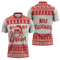 Red Mele Kalikimaka Hawaii Zipper Polo Shirt Funny Ho Ho Ho Santa Shaka - Polynesian Pride