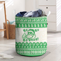 Green Mele Kalikimaka Hawaii Laundry Basket Funny Ho Ho Ho Santa Shaka - Polynesian Pride