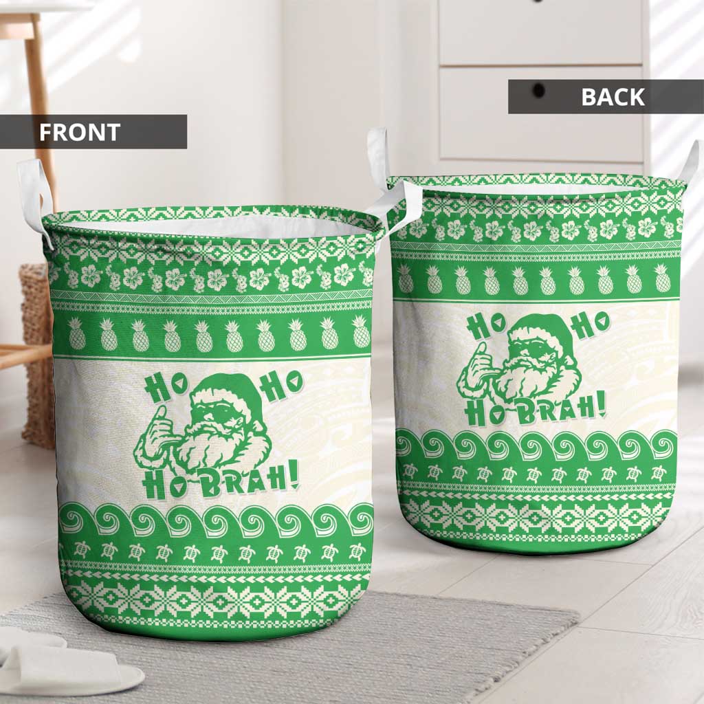 Green Mele Kalikimaka Hawaii Laundry Basket Funny Ho Ho Ho Santa Shaka - Polynesian Pride