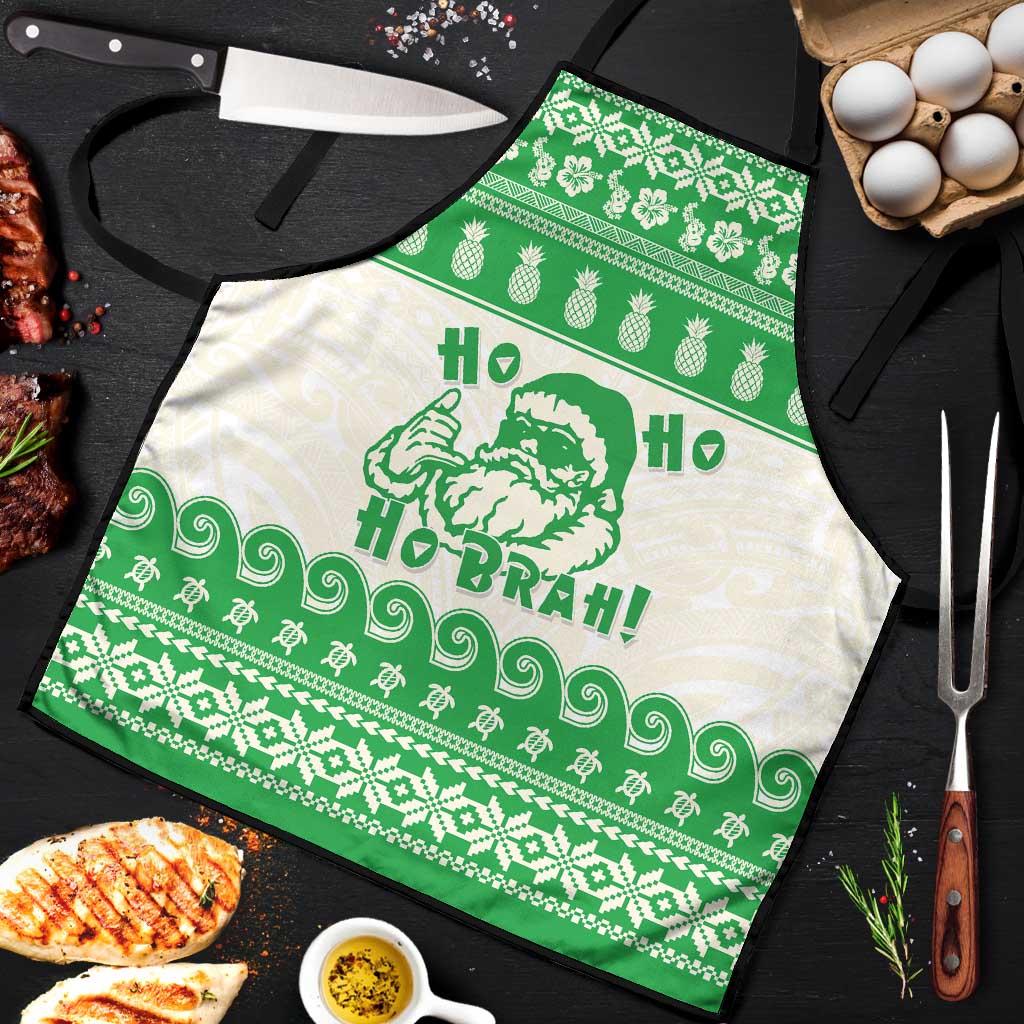 Green Mele Kalikimaka Hawaii Apron Funny Ho Ho Ho Santa Shaka - Polynesian Pride