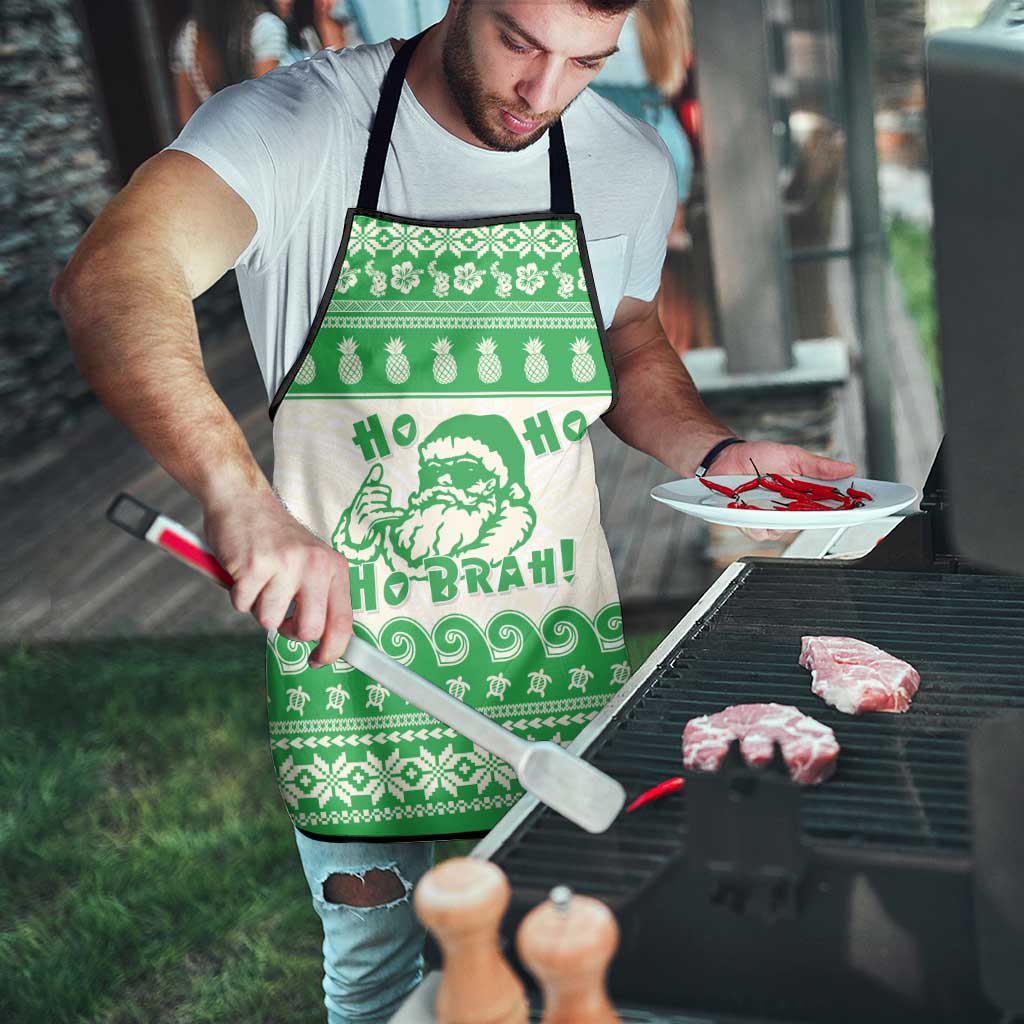 Green Mele Kalikimaka Hawaii Apron Funny Ho Ho Ho Santa Shaka - Polynesian Pride