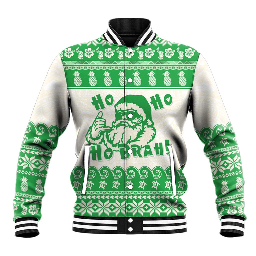 Green Mele Kalikimaka Hawaii Baseball Jacket Funny Ho Ho Ho Santa Shaka - Polynesian Pride
