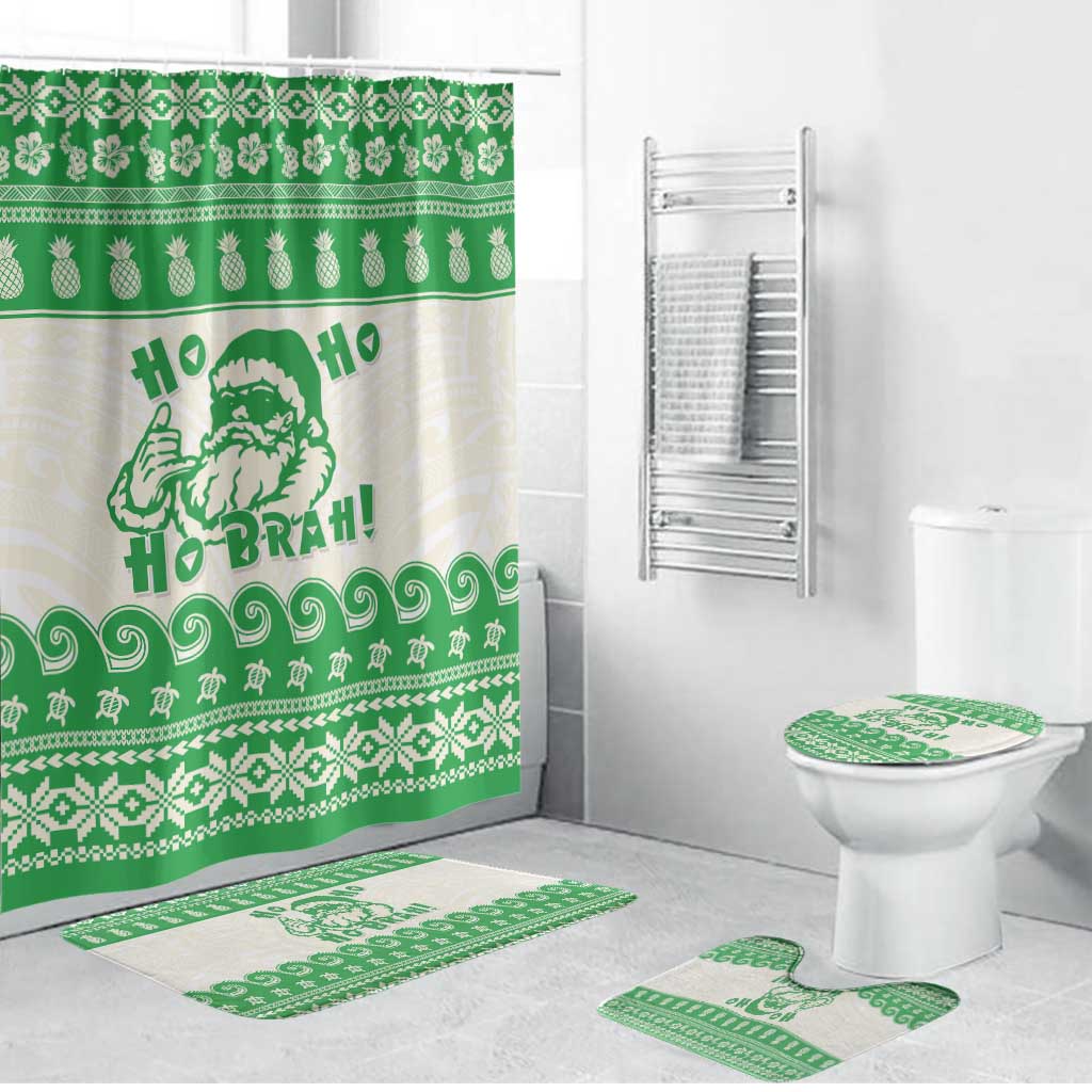Green Mele Kalikimaka Hawaii Bathroom Set Funny Ho Ho Ho Santa Shaka - Polynesian Pride
