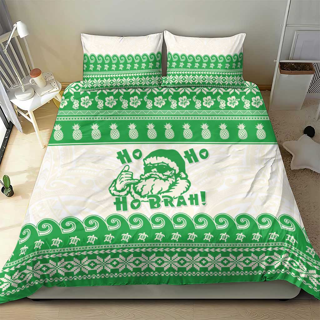 Green Mele Kalikimaka Hawaii Bedding Set Funny Ho Ho Ho Santa Shaka - Polynesian Pride