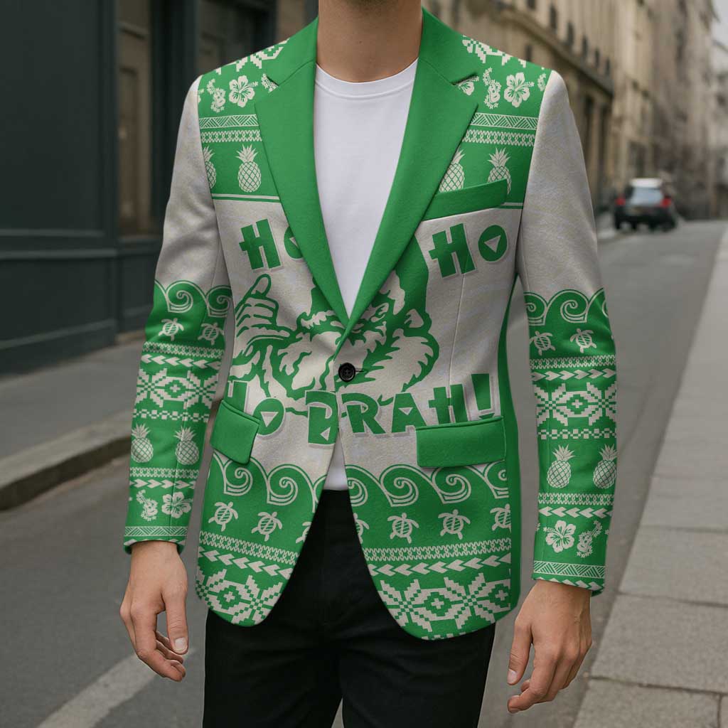 Green Mele Kalikimaka Hawaii Blazer Funny Ho Ho Ho Santa Shaka - Polynesian Pride