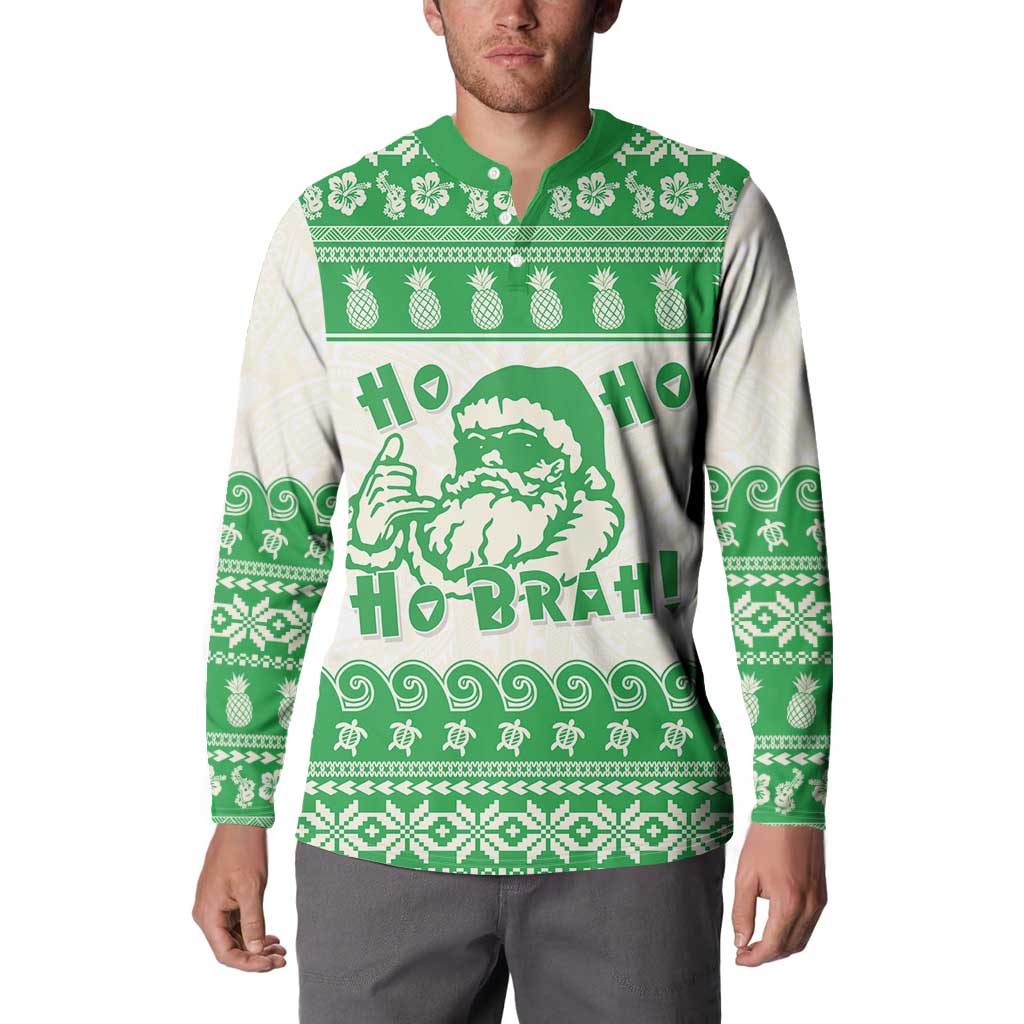 Green Mele Kalikimaka Hawaii Button Sweatshirt Funny Ho Ho Ho Santa Shaka - Polynesian Pride