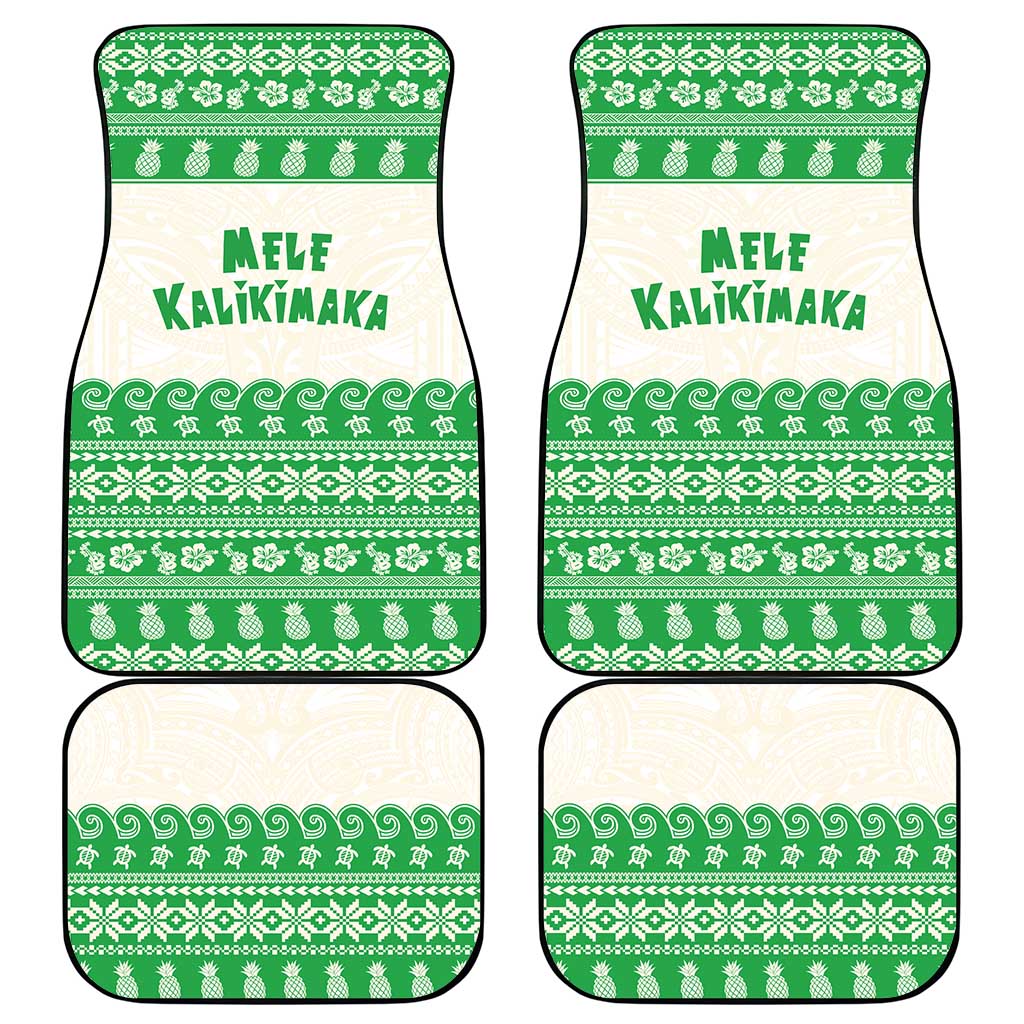 Green Mele Kalikimaka Hawaii Car Mats Funny Ho Ho Ho Santa Shaka - Polynesian Pride