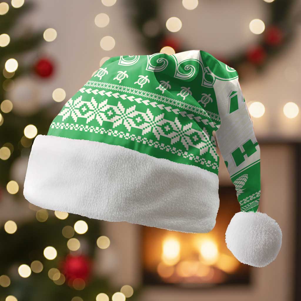 Green Mele Kalikimaka Hawaii Christmas Santa Hat Funny Ho Ho Ho Santa Shaka - Polynesian Pride