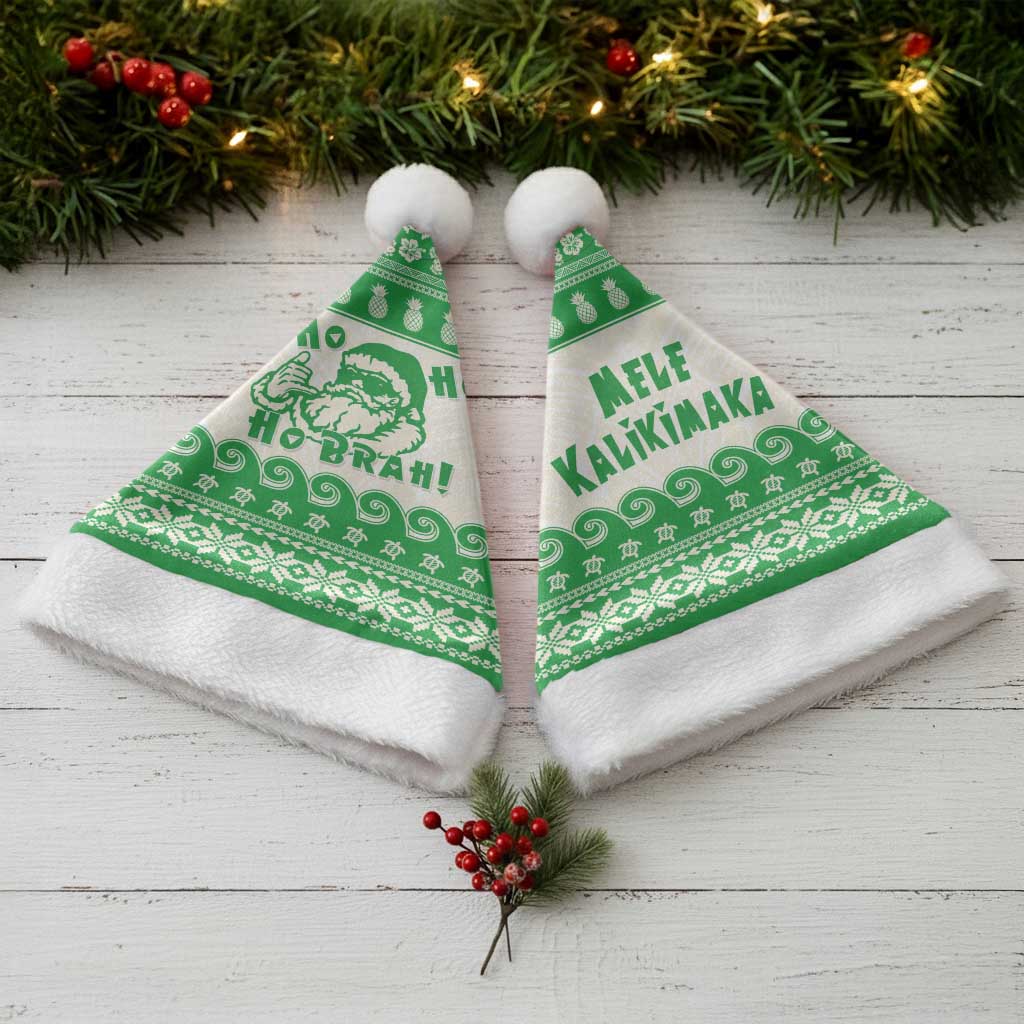 Green Mele Kalikimaka Hawaii Christmas Santa Hat Funny Ho Ho Ho Santa Shaka - Polynesian Pride