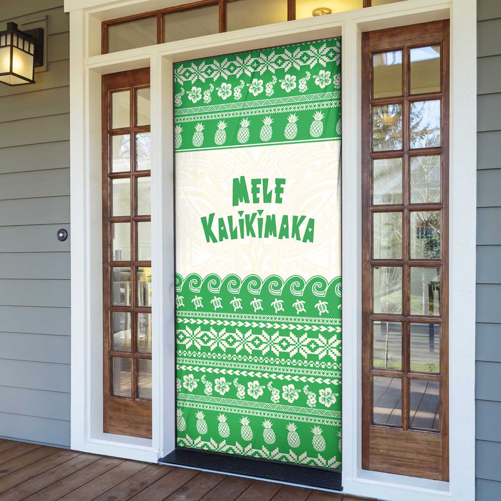 Green Mele Kalikimaka Hawaii Door Cover Funny Ho Ho Ho Santa Shaka - Polynesian Pride