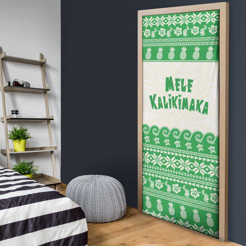 Green Mele Kalikimaka Hawaii Door Cover Funny Ho Ho Ho Santa Shaka - Polynesian Pride