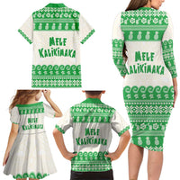 Green Mele Kalikimaka Hawaii Family Matching Long Sleeve Bodycon Dress and Hawaiian Shirt Funny Ho Ho Ho Santa Shaka - Polynesian Pride
