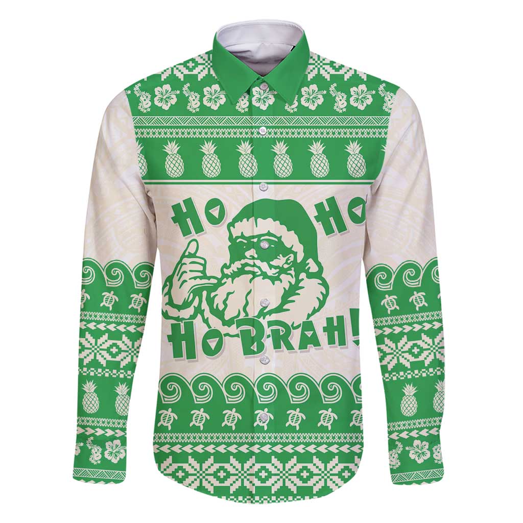 Green Mele Kalikimaka Hawaii Family Matching Mermaid Dress and Hawaiian Shirt Funny Ho Ho Ho Santa Shaka - Polynesian Pride