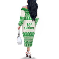 Green Mele Kalikimaka Hawaii Family Matching Off The Shoulder Long Sleeve Dress and Hawaiian Shirt Funny Ho Ho Ho Santa Shaka - Polynesian Pride
