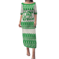Green Mele Kalikimaka Hawaii Family Matching Puletasi and Hawaiian Shirt Funny Ho Ho Ho Santa Shaka LT14 Mom's Dress Green - Polynesian Pride