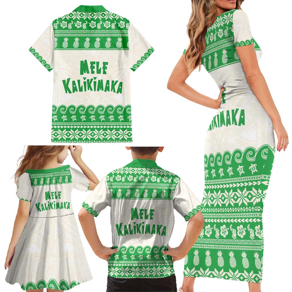 Green Mele Kalikimaka Hawaii Family Matching Short Sleeve Bodycon Dress and Hawaiian Shirt Funny Ho Ho Ho Santa Shaka - Polynesian Pride