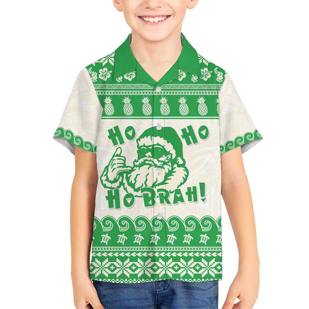 Green Mele Kalikimaka Hawaii Family Matching Short Sleeve Bodycon Dress and Hawaiian Shirt Funny Ho Ho Ho Santa Shaka - Polynesian Pride