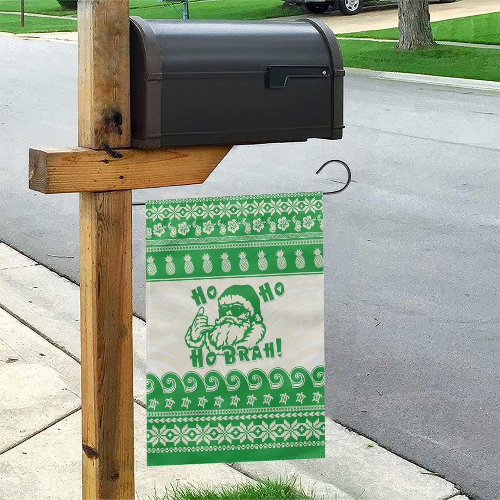Green Mele Kalikimaka Hawaii Garden Flag Funny Ho Ho Ho Santa Shaka - Polynesian Pride