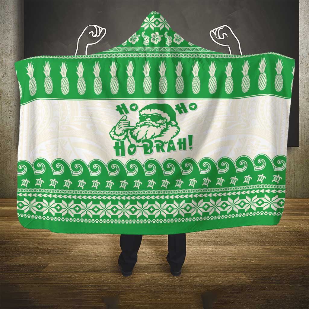 Green Mele Kalikimaka Hawaii Hooded Blanket Funny Ho Ho Ho Santa Shaka - Polynesian Pride