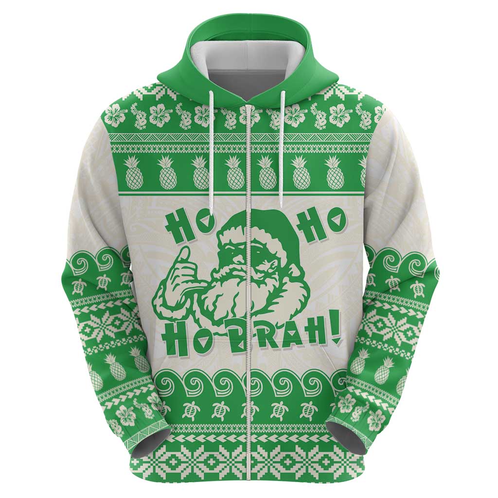 Green Mele Kalikimaka Hawaii Hoodie Funny Ho Ho Ho Santa Shaka - Polynesian Pride