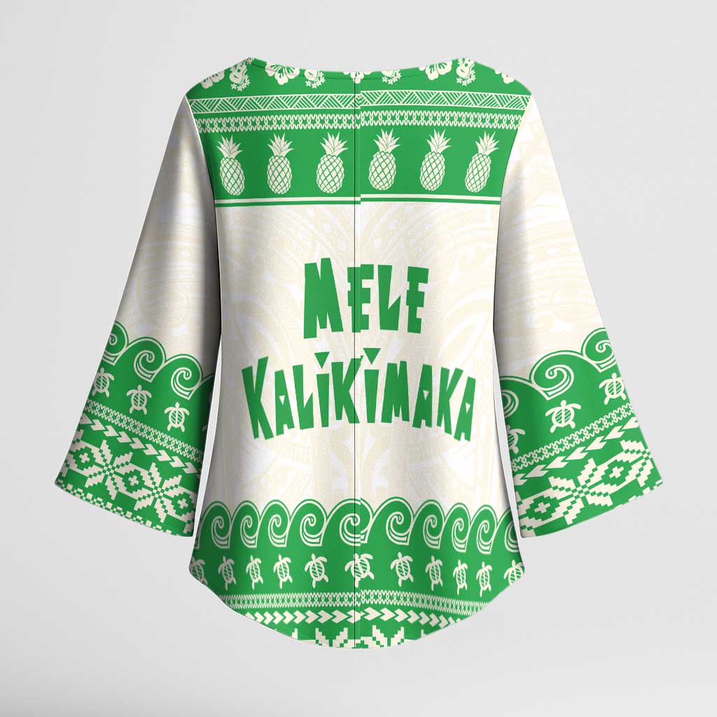 Green Mele Kalikimaka Hawaii Kimono Sleeve Blouse Funny Ho Ho Ho Santa Shaka - Polynesian Pride