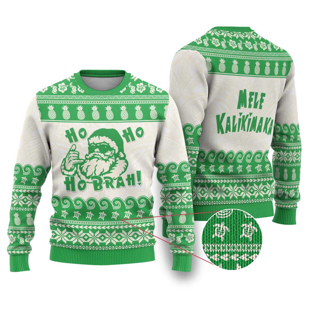 Green Mele Kalikimaka Hawaii Ugly Christmas Sweater Funny Ho Ho Ho Santa Shaka - Polynesian Pride