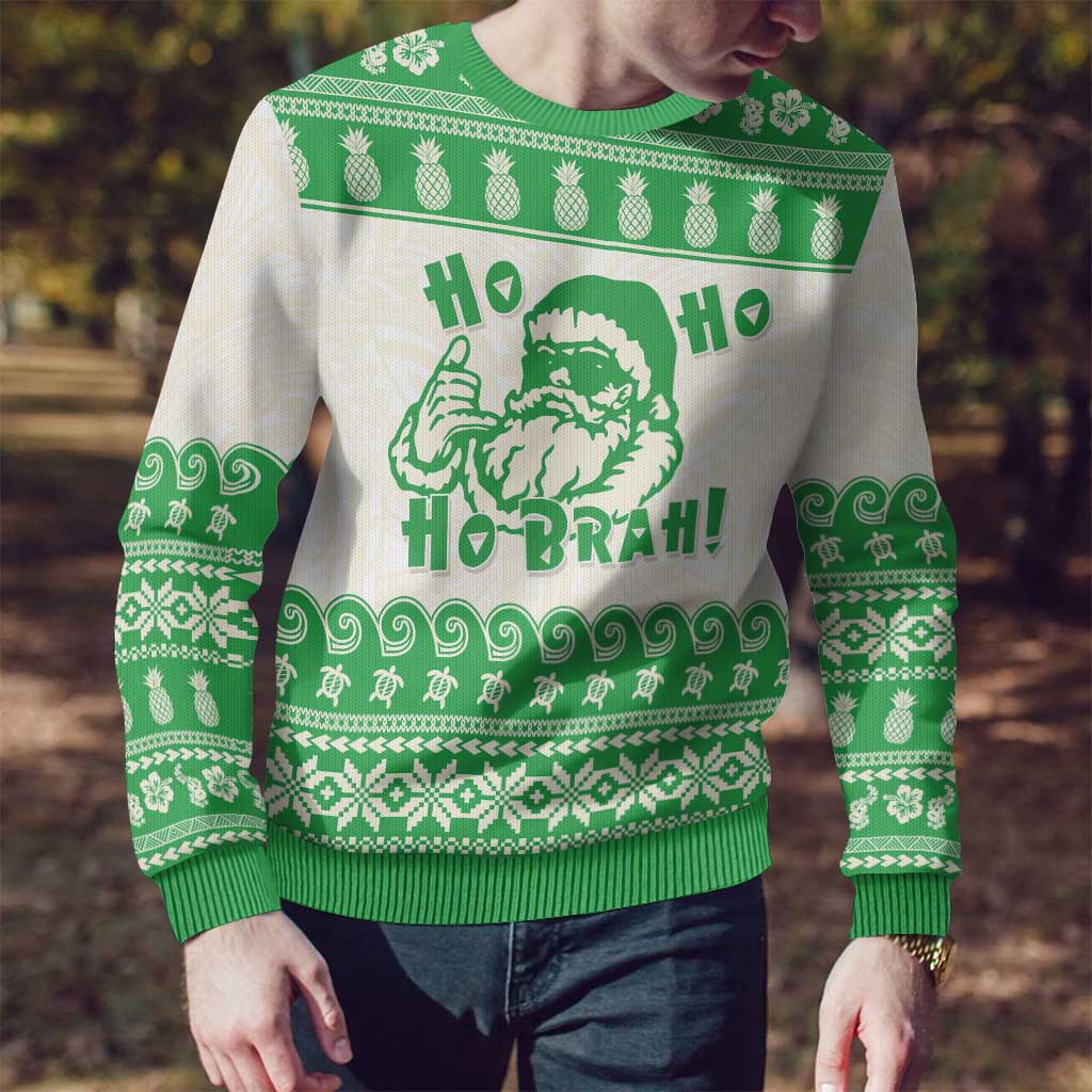 Green Mele Kalikimaka Hawaii Ugly Christmas Sweater Funny Ho Ho Ho Santa Shaka - Polynesian Pride