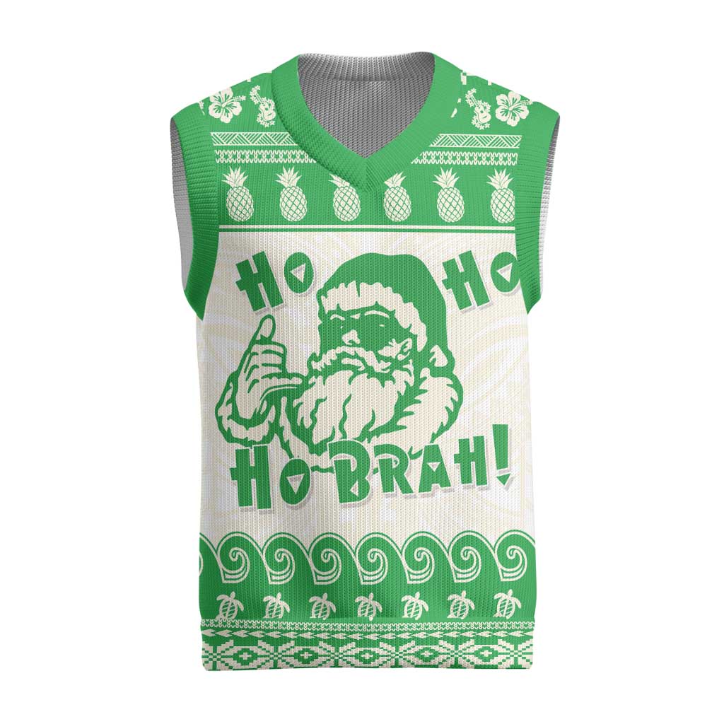 Green Mele Kalikimaka Hawaii Christmas Knitted V-Neck Vest Funny Ho Ho Ho Santa Shaka - Polynesian Pride