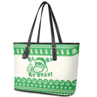 Green Mele Kalikimaka Hawaii Leather Tote Bag Funny Ho Ho Ho Santa Shaka - Polynesian Pride