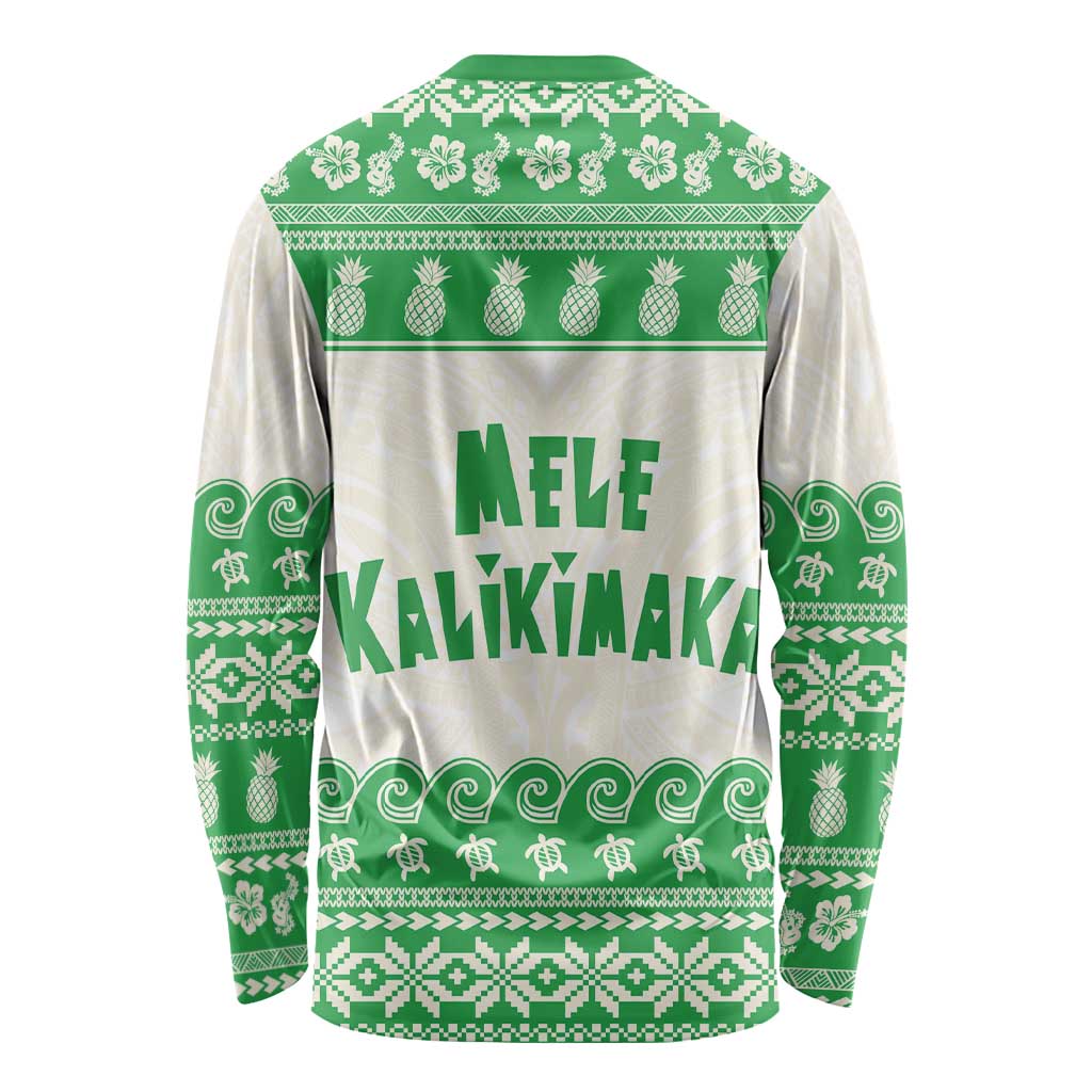 Green Mele Kalikimaka Hawaii Long Sleeve Shirt Funny Ho Ho Ho Santa Shaka - Polynesian Pride