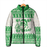 Green Mele Kalikimaka Hawaii Padded Jacket Funny Ho Ho Ho Santa Shaka - Polynesian Pride