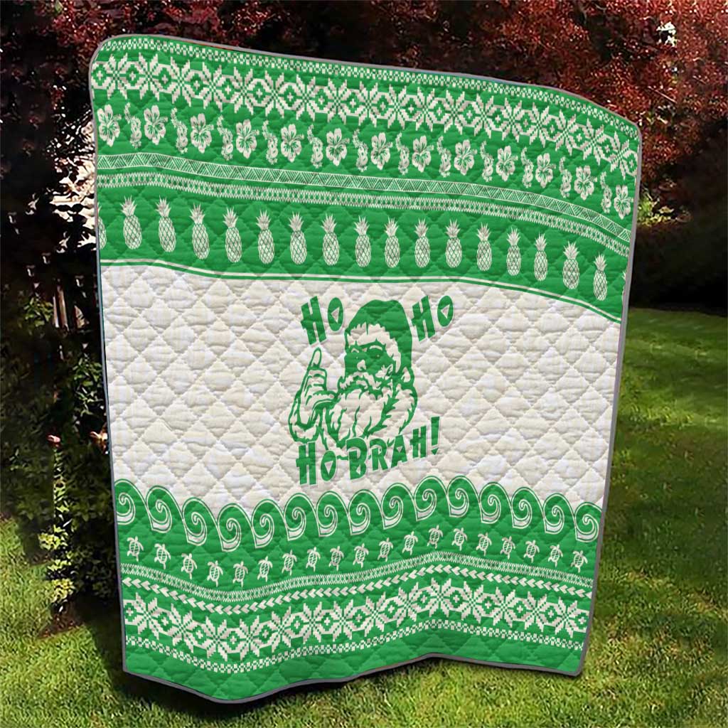 Green Mele Kalikimaka Hawaii Quilt Funny Ho Ho Ho Santa Shaka - Polynesian Pride