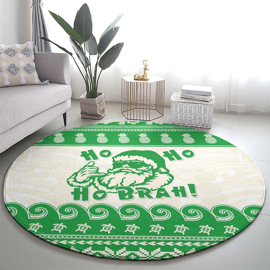 Green Mele Kalikimaka Hawaii Round Carpet Funny Ho Ho Ho Santa Shaka - Polynesian Pride