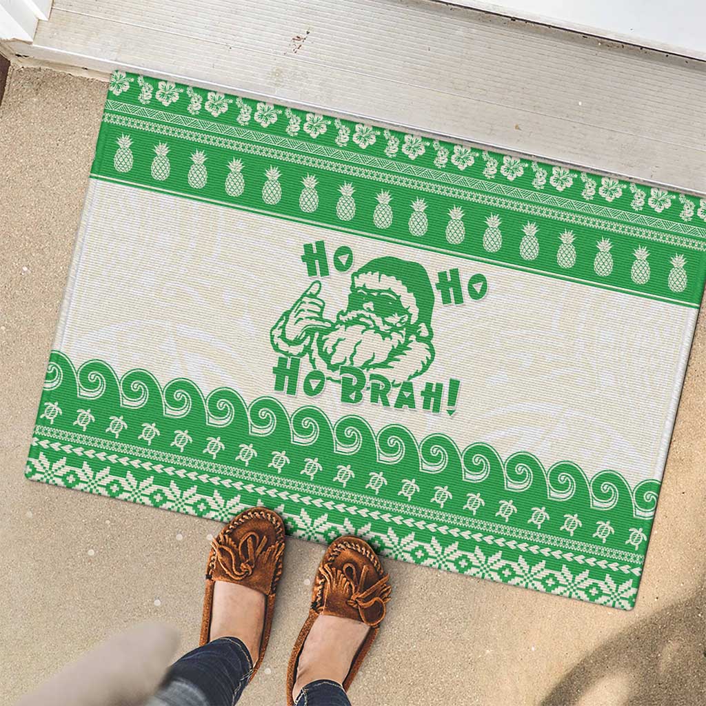 Green Mele Kalikimaka Hawaii Rubber Doormat Funny Ho Ho Ho Santa Shaka - Polynesian Pride