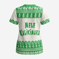 Green Mele Kalikimaka Hawaii Scrub Top Funny Ho Ho Ho Santa Shaka - Polynesian Pride