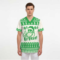 Green Mele Kalikimaka Hawaii Scrub Top Funny Ho Ho Ho Santa Shaka - Polynesian Pride