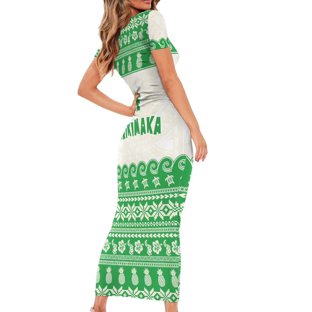 Green Mele Kalikimaka Hawaii Short Sleeve Bodycon Dress Funny Ho Ho Ho Santa Shaka LT14 - Polynesian Pride